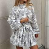 Fongt New Women's Temperament Elegant Fashion Long-Sleeved With National Style Printed Dress