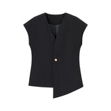 Fongt New V-Neck Asymmetric Vest Simple Jump Trouser Suit