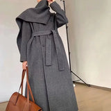 2024 Autumn And Winter New Shawl Scarf Collar Double-breasted Solid Color Women's Double-sided Woolen Belt Coats TH5394-Outfit