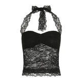 Fongt Lace Stitching Pure Lust Wind Sexy Repair Lace Splicing Neck Tie Small Vest