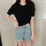 Fongt Sweet Short Blouse Knitted Jersey Girl Summer Design Small Short Sleeve Small T-Shirt In