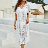 Fongt And Summer New Bikini Skirt Solid Color Open Fork Knitted Long Beach Sunscreen Shirt Woman