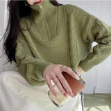 Fongt Version Of Autumn And Winter Retro Half Zipper Standing Collar Sweater Loose Thin Pure Color Design Sense Short Twist Sweater Woman-Outfit