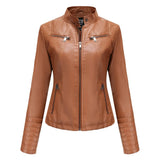 Faux Leather Jacket Autumn Winter Long Sleeve Plus Size Fashion Ladies Solid Zipper Biker Coat Female Casual