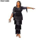 Sexy Tassel Beaded African Dresses for Women 2022 Summer Clothes Diamonds Long Maxi Dress Party Daily Elegant Robe Longue
