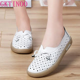 2021 Genuine Leather Shoes Hollow Out Women Ballet Flats Summer Women's Solid Soft bottom Shoes Woman Slip On