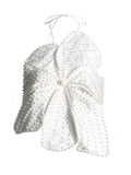 Fongt Hot Girl Designer Autumn 2024 New Hanging Neck Three-Dimensional Flower Nail Bead Pearl Wipe Chest Top-Outfit