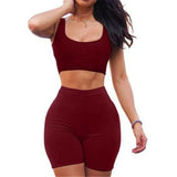 Summer 2Pcs Set Crop Top and Shorts Bodycon Outfit Short Pants Hiking