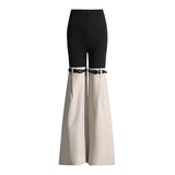 Fongt Horn Trousers 2024 Spring / Summer New High Waist Show Thin Design Sense Belt Splicing Solid Color Slim All-Match Pants-Outfit