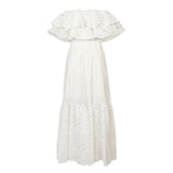 TWOTWINSTYLE Embroidery Elegant Dress For Women Slash Neck Short Sleeve High Waist Cut Out Midi Dresses Female Summer