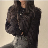 Fongt Chic Spring And Autumn Fashion Temperament With Loose Lazy Simple Short Round Collar Knitting Sweater