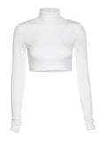 Turtleneck Long Sleeve Crop Top-Outfit