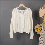 New 2022 Chic Korean Fashion Cutout Buttons Cardigans Knitted Sweater Women Summer Vintage Elegant Lady Tops