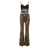 Fongt New Winter Women's Sexy Leopard Splicing Lace Design Sling Bag With Thin Trousers Set
