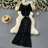 Fongt Vintage Hollow Crocheted Shoulder Sling Knitted Shirt Two Sets Of Women's Half-Dress