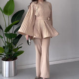 Fongt 2025 New Round-Neck Bat Sleeve Folding Top-Up Temperament Elegant Set