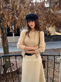 Fongt Xixi 2025 Autumn White Standard Solid Color Wool Knitted Sling Vest Sweater Coat Two-Piece Suit Female 25513
