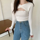 Fongt Slend Hollow Long-Sleeved Knitted Shirt Girl 2024 Spring And Autumn Careful Machine Slimming V Collar Hooded Apricot Color
