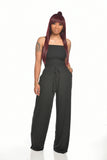 Fongt New Women's Casual Flat Shoulder Wrapped Chest Wide-Leg Jumpsuit-Outfit
