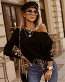 Regular Sleeve Women's Shirt Off-neck Button