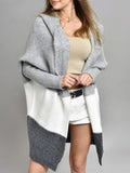 Fongt And Autumn Classic Splicing Color Knitted Sweater Cardigan Women's Fashion Hooded Loose Casual Coat