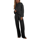 Knitted Sweat Suits Women Matching Sets Long Sleeve Hoodie+wide-legged Pants Loungewear Sweater Set Two Piece