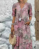 Fongt Fashion New Printed Lace V-Neck Short-Sleeved Dress