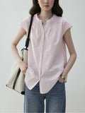 Fongt Round Collar Small Flying Sleeve Commuting Shirt Women 25 Summer French Loose Pressure Fold Design Sense Casual Good-Looking Top