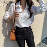 Spring Fashion Women Tops Blouse White Blouse Bottom Shirt Black Korean Chiffon Shirt Office Lady Clothes All-match