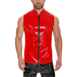 Fongt Men's Mirror PU Bright Leather Vest Slim Leisure Waterproof Stand Collar Without Ff Vest No Smell-Outfit