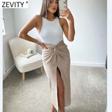 Women Fashion Solid Knotted Design Split Sarong A Line Skirt Faldas Mujer Female Back Zipper Summer Midi Vestidos