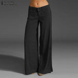 2023 ZANZEA Vintage Elegant Wide Leg Pants Women's Summer Trousers Button Front Zip Turnip Causal Turnip Pantalon 7 703-1-Outfit