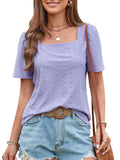 Hollow Square Collar Blouse Summer Women Casual Women's Shirt Loose Tops Short Sleeve Lace Fashion Blouses Blusas