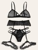 Sex Net Yarn Three-Point Set Sexy Mesh Yarn Perspective Bra Panties Garter Three-Piece Set