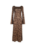 Vintage Print Trumpet Sleeve Maxi Dress-Outfit