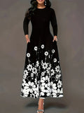 Fongt Fashion Long-Sleeved Print Loose Round Collar Simple Temperament Dress In Autumn 2025