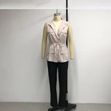 Fongt 2023 New Solid Color Lapel Sleeveless Lace Vest Jacket Casual Suit Female-Outfit
