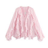 Fongt Women's Clothing 2025 Spring New Multi-Color Simple Cascade Decoration Chiffon Shirt
