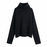 New Autumn Women High Collar Sweaters Pullovers Warm Minimalist Solid Color Knit Shirt Lady Short