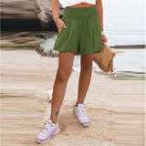 Fongt Women's Hot Selling Solid Color High-Waisted Elastic Shorts Tight Waist Wide Leg Slacks
