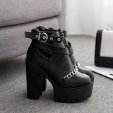 thick heel high heel thick sole cool boots-Outfit