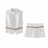 Spring Belt Vest 2010816 Wide Pleated Skirt 7385407-Outfit