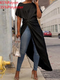 2022 Summer Women Asymmetrical Blouse Sexy Split Hem Striped Party Tops Long Ladies Office Shirt Ladies Tunic Blusas