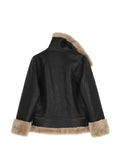 Faux Fur Coat Women Leather Jacket Autumn Winter Warm Plush Thick Outerwear Ladies Wool Fur Collar Zipper Basic