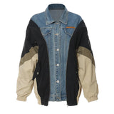 Fongt New Personality Niche Cowboy Splicing Colliding Color Loose-Fitting Version Of The Coat Baseball Uniform 1609