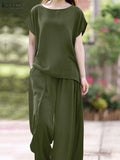 Oversized Summer Trousers Suits 2PCS Women Matching Sets Fashion Short Sleeve Blouse Wide Leg Pants Sets Loose