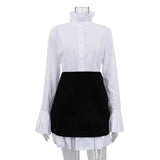 Fongt Spring 2024 New French Design Sense Standing Collar Horn Sleeve Can Remove The Waist Seal Temperament Dress Women's Wear-Outfit