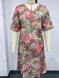 Fongt Fashion New Printed Lace V-Neck Short-Sleeved Dress