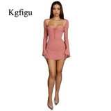 Fall Dresses For Women 2021 Long Sleeve Breast Wrapped Sexy Bodycon Outfits Elegant Casual Mini