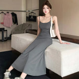 Women Sexy Sleeveless Maxi Dress Spaghetti Strap Backless Slim RobeParty Clubwear-Outfit